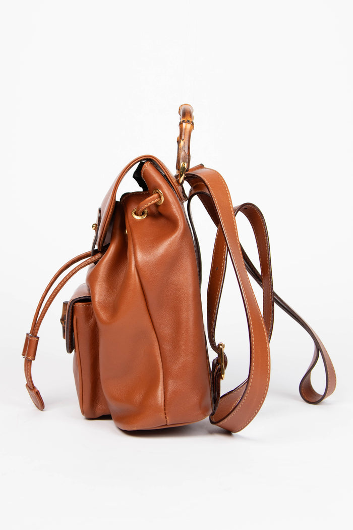 Vintage Gucci Tan Leather & Bamboo Mini Backpack