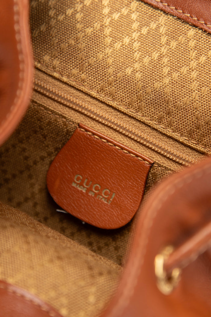 Vintage Gucci Tan Leather & Bamboo Mini Backpack