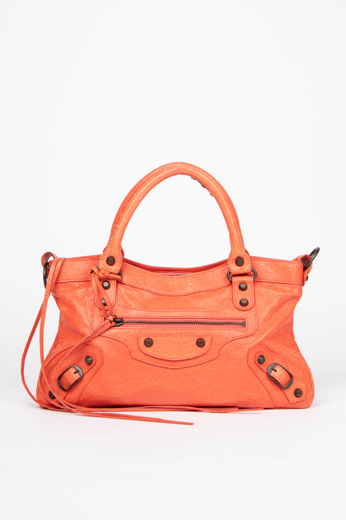 2010s Balenciaga Coral Leather First City Shoulder Bag