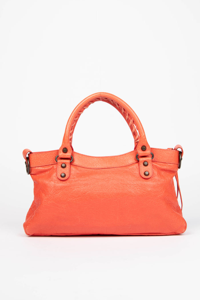 2010s Balenciaga Coral Leather First City Shoulder Bag