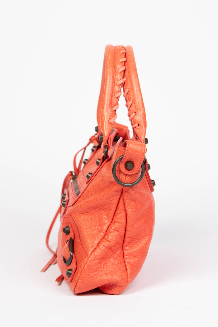 2010s Balenciaga Coral Leather First City Shoulder Bag