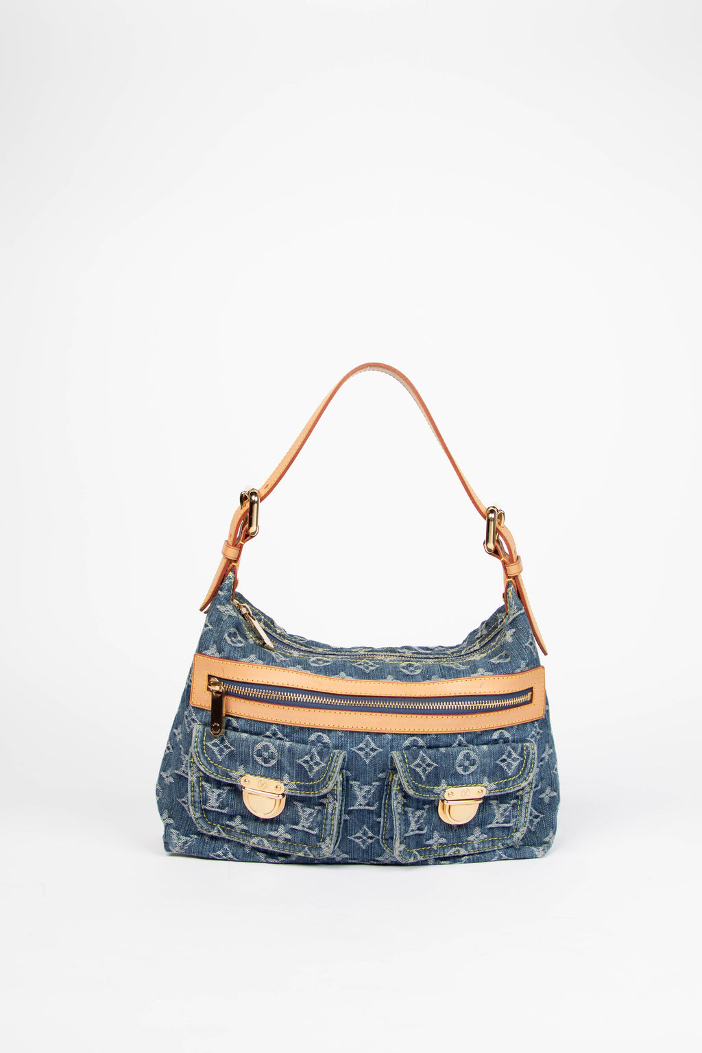 2000s Louis Vuitton Blue Denim Baggy PM Monogram Shoulder Bag