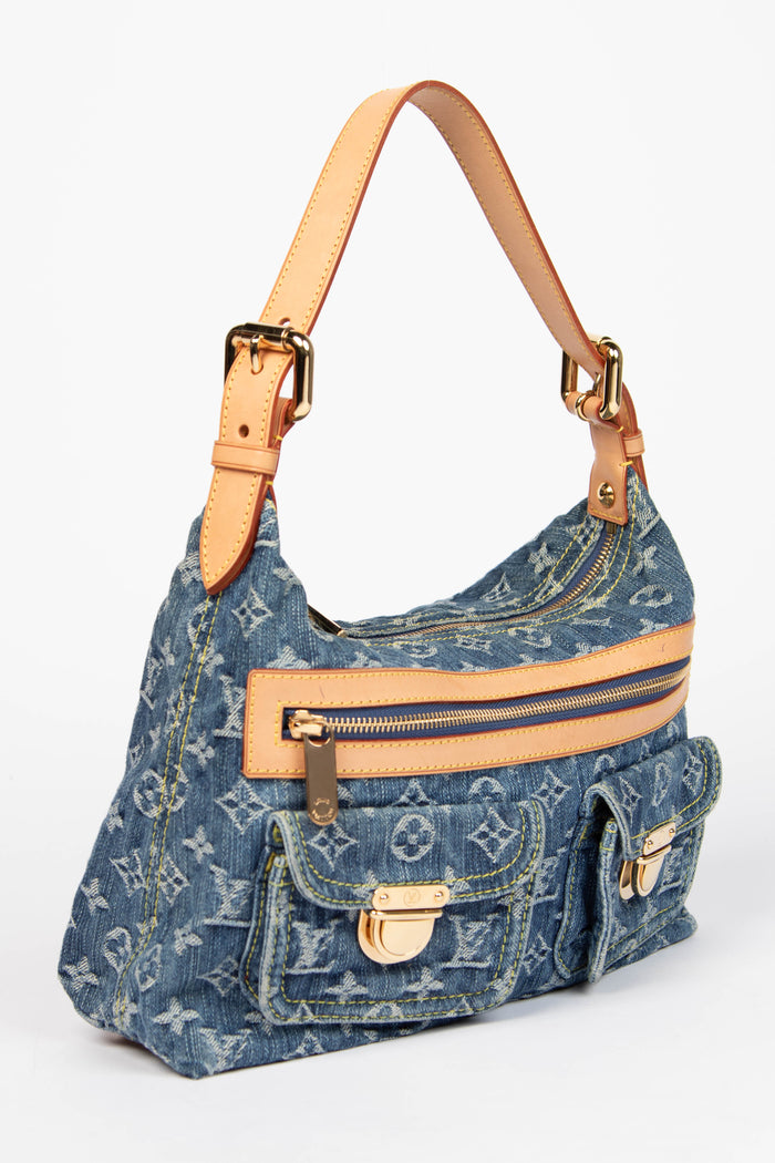 2000s Louis Vuitton Blue Denim Baggy PM Monogram Shoulder Bag