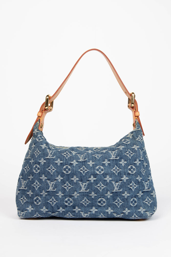 2000s Louis Vuitton Blue Denim Baggy PM Monogram Shoulder Bag