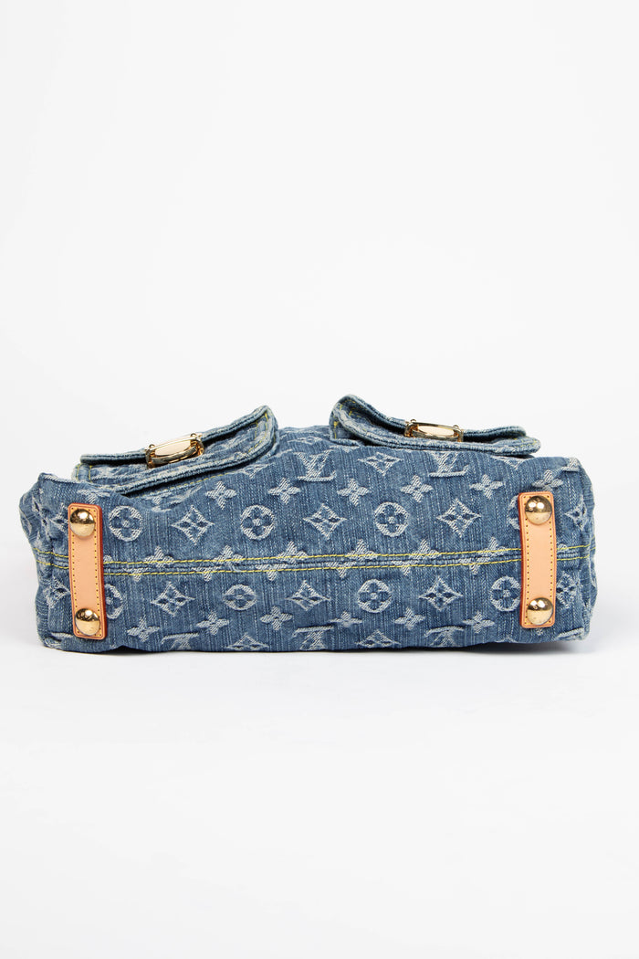 2000s Louis Vuitton Blue Denim Baggy PM Monogram Shoulder Bag