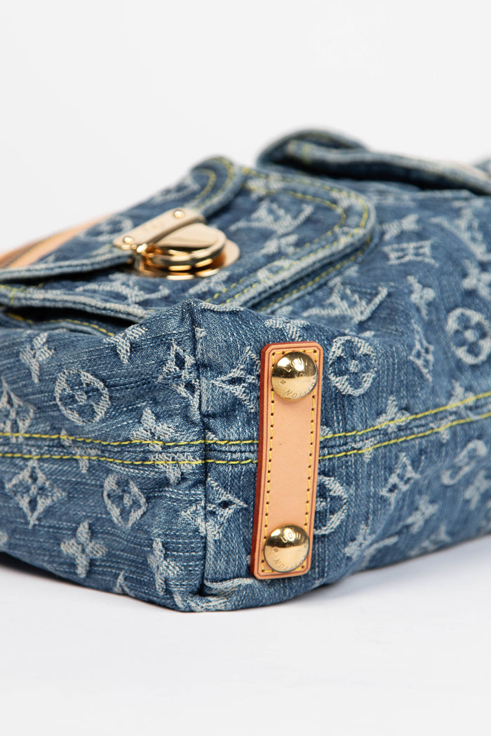 2000s Louis Vuitton Blue Denim Baggy PM Monogram Shoulder Bag