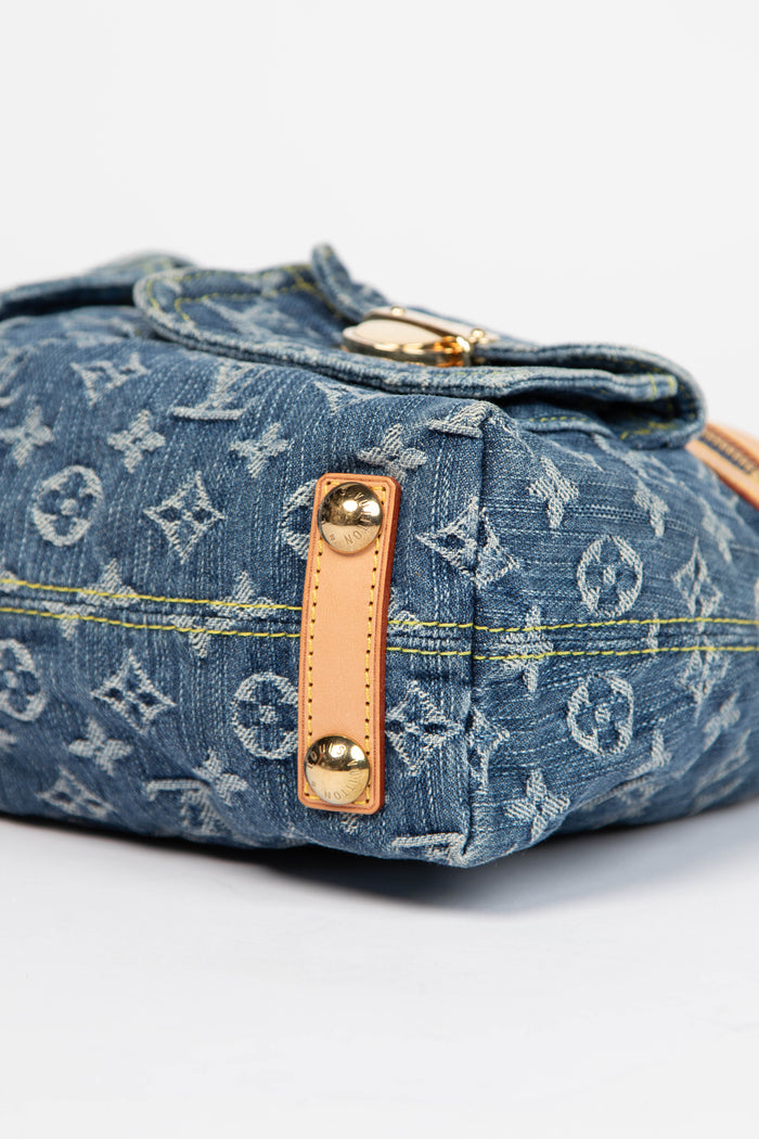 2000s Louis Vuitton Blue Denim Baggy PM Monogram Shoulder Bag