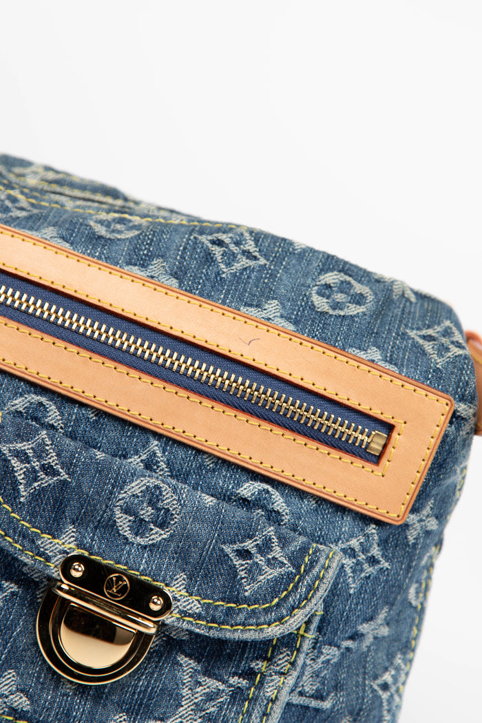 2000s Louis Vuitton Blue Denim Baggy PM Monogram Shoulder Bag