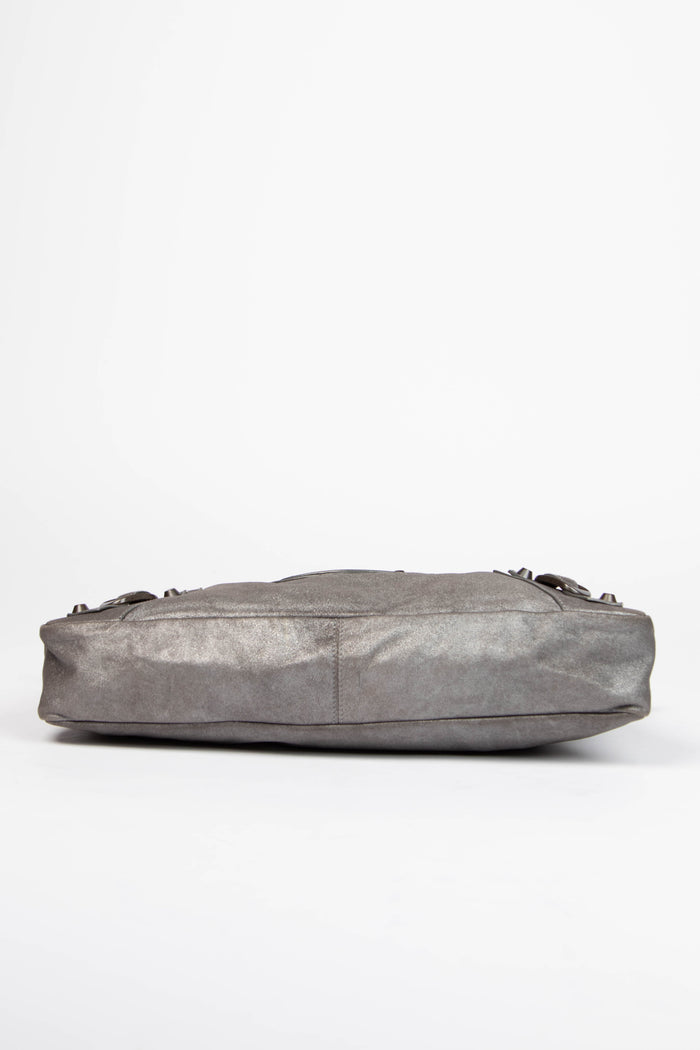 2000s Balenciaga Metallic Silver Leather First City Shoulder Bag