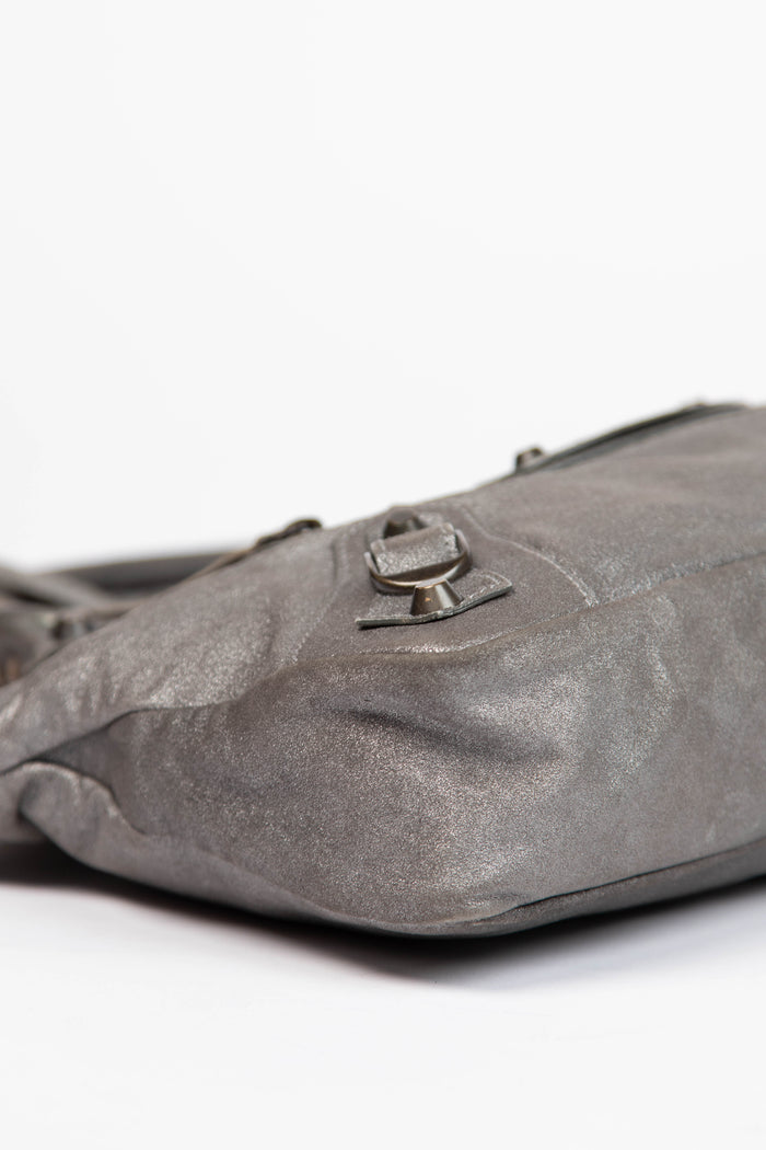 2000s Balenciaga Metallic Silver Leather First City Shoulder Bag