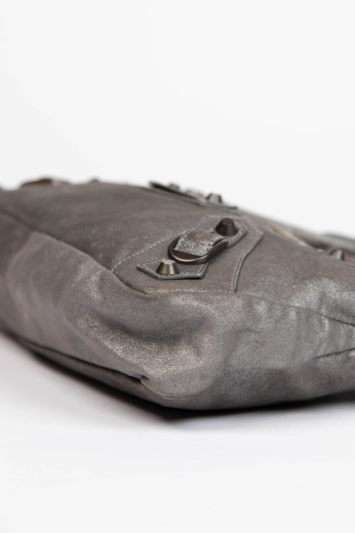 2000s Balenciaga Metallic Silver Leather First City Shoulder Bag