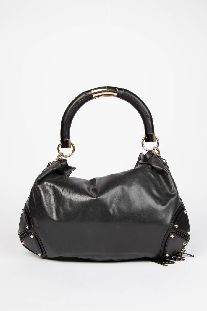 2000s Gucci Black Leather Indy Tassel Shoulder Bag