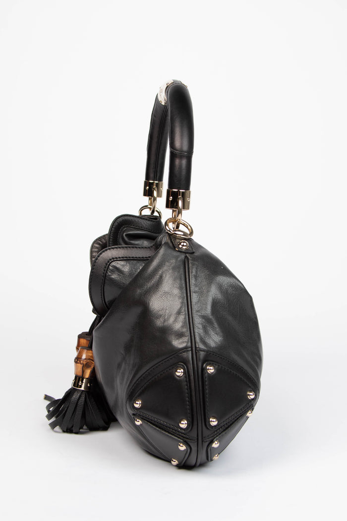 2000s Gucci Black Leather Indy Tassel Shoulder Bag