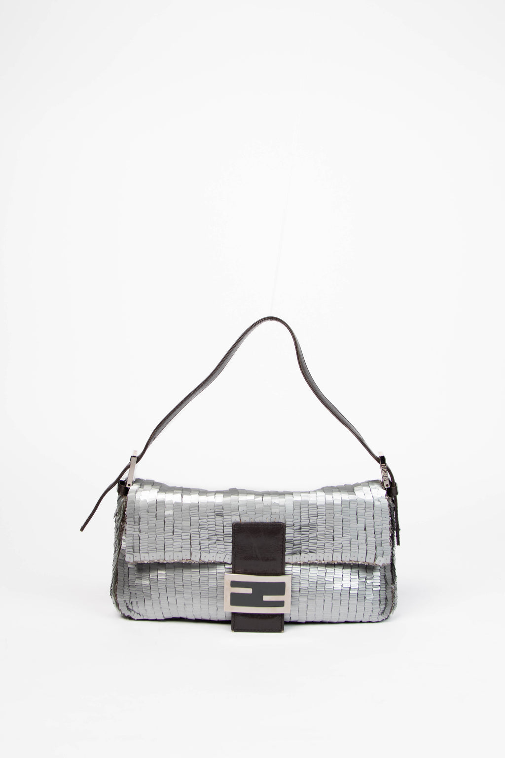 Vintage Fendi Silver Sequin Baguette Shoulder Bag