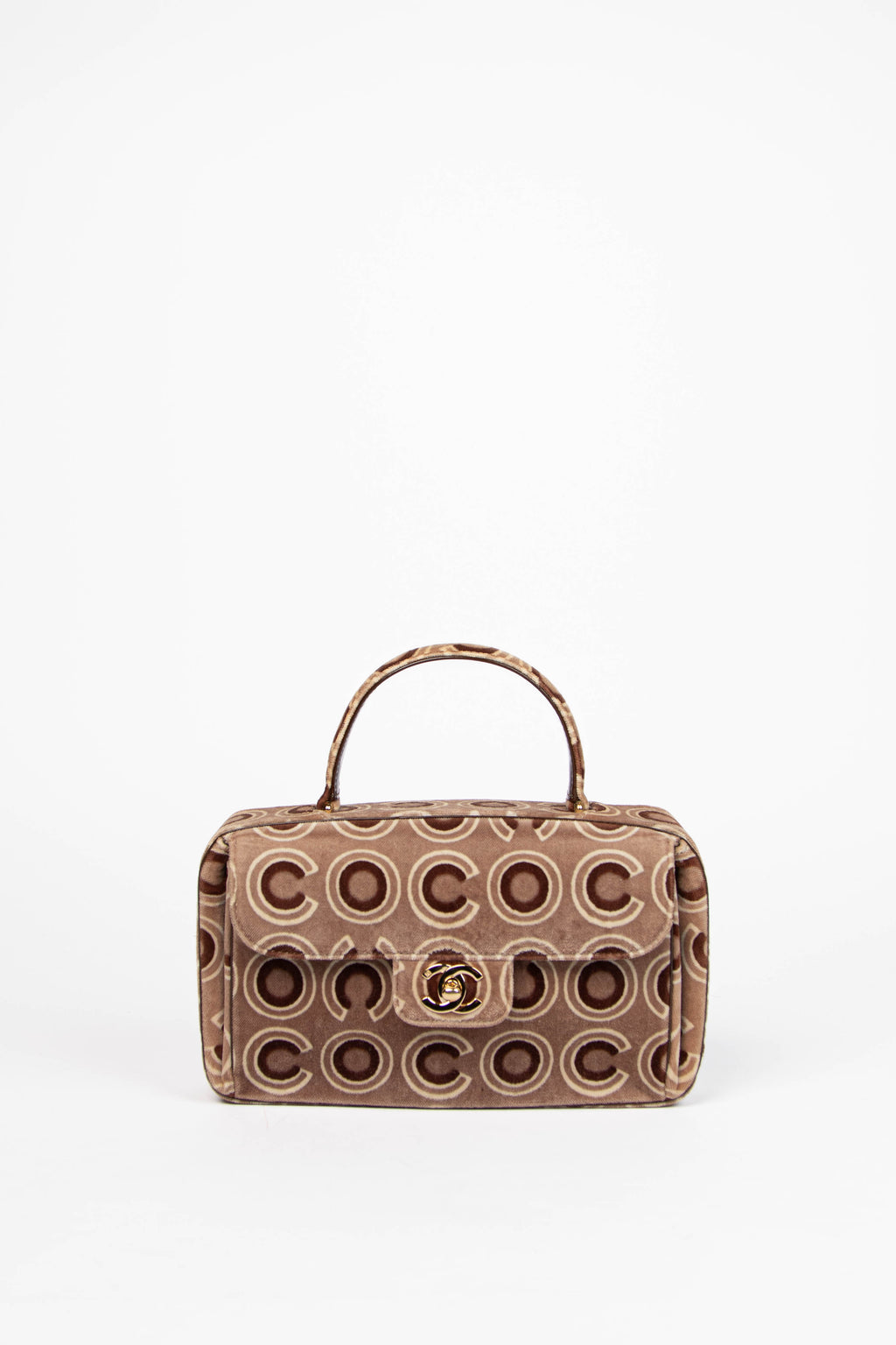 2000s Chanel Coco Brown Velvet Top Handle Bag