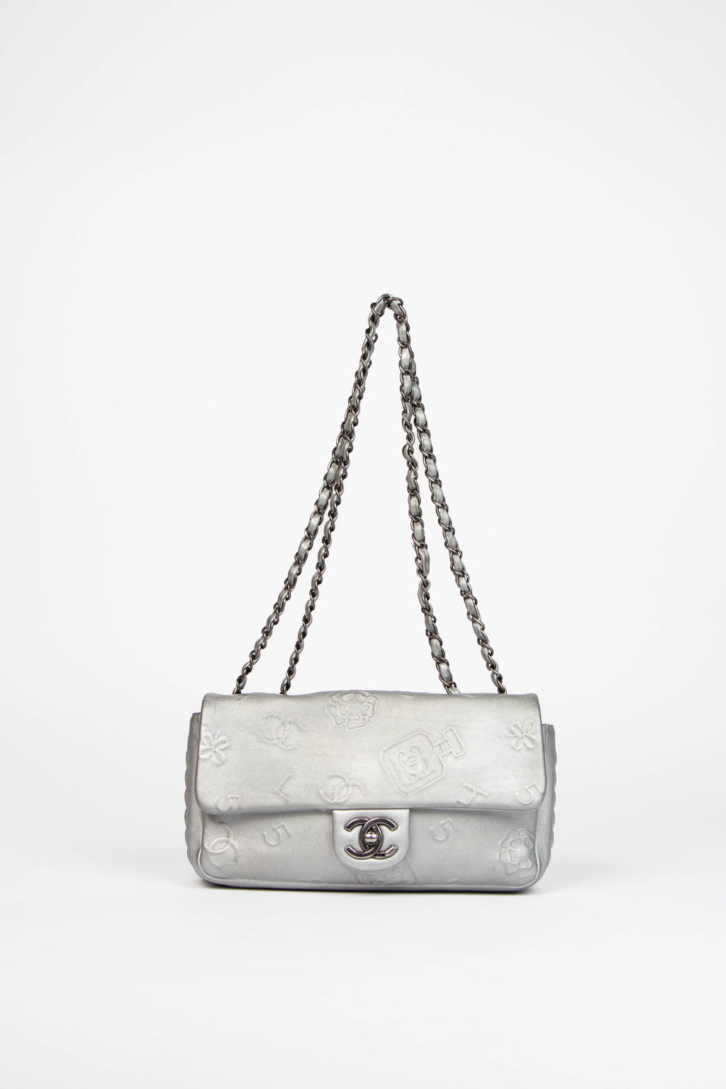 2014 Chanel Silver Lucky Charms Single Flap Shoulder Bag