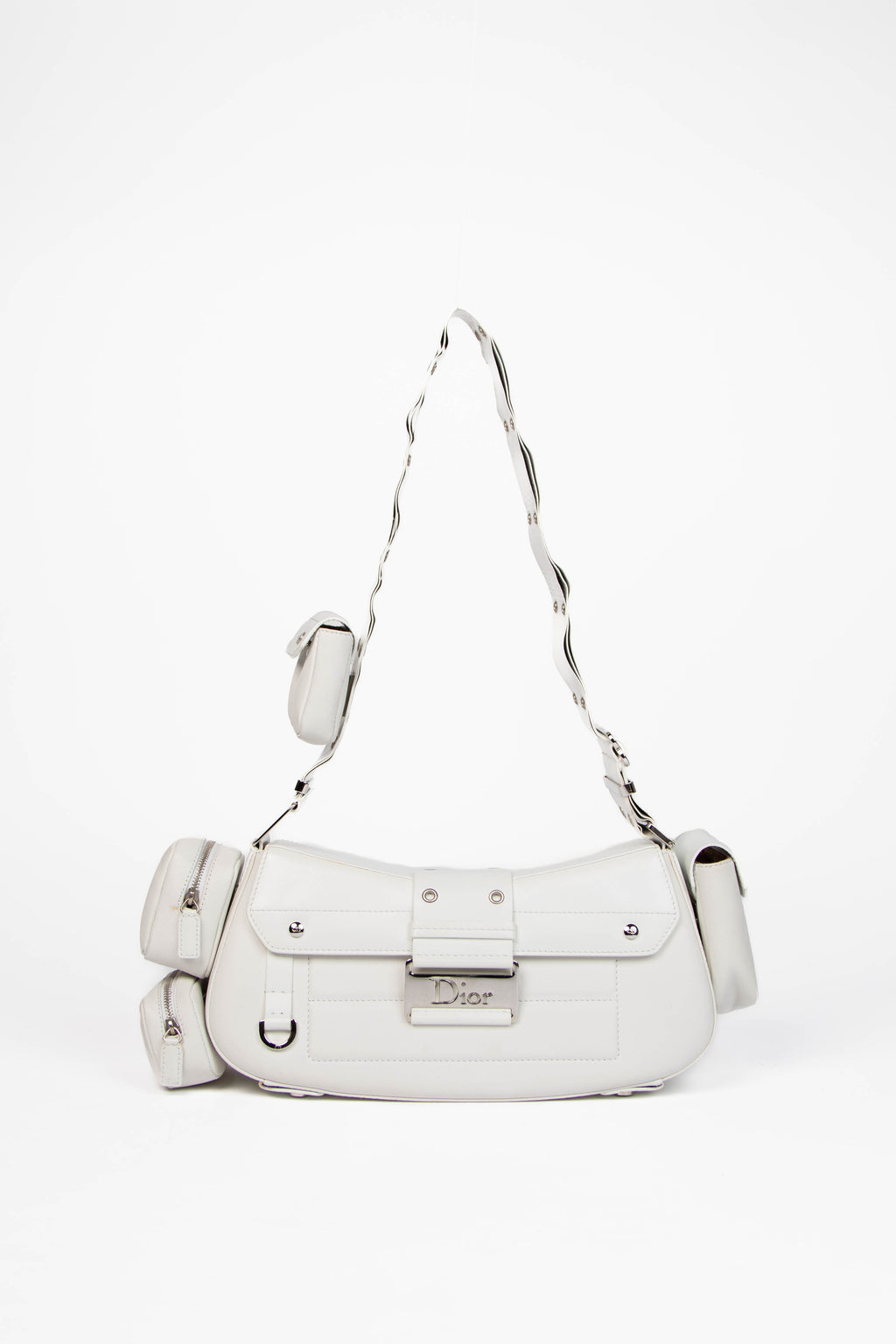 RARE Christian Dior White Leather Columbus Shoulder Bag