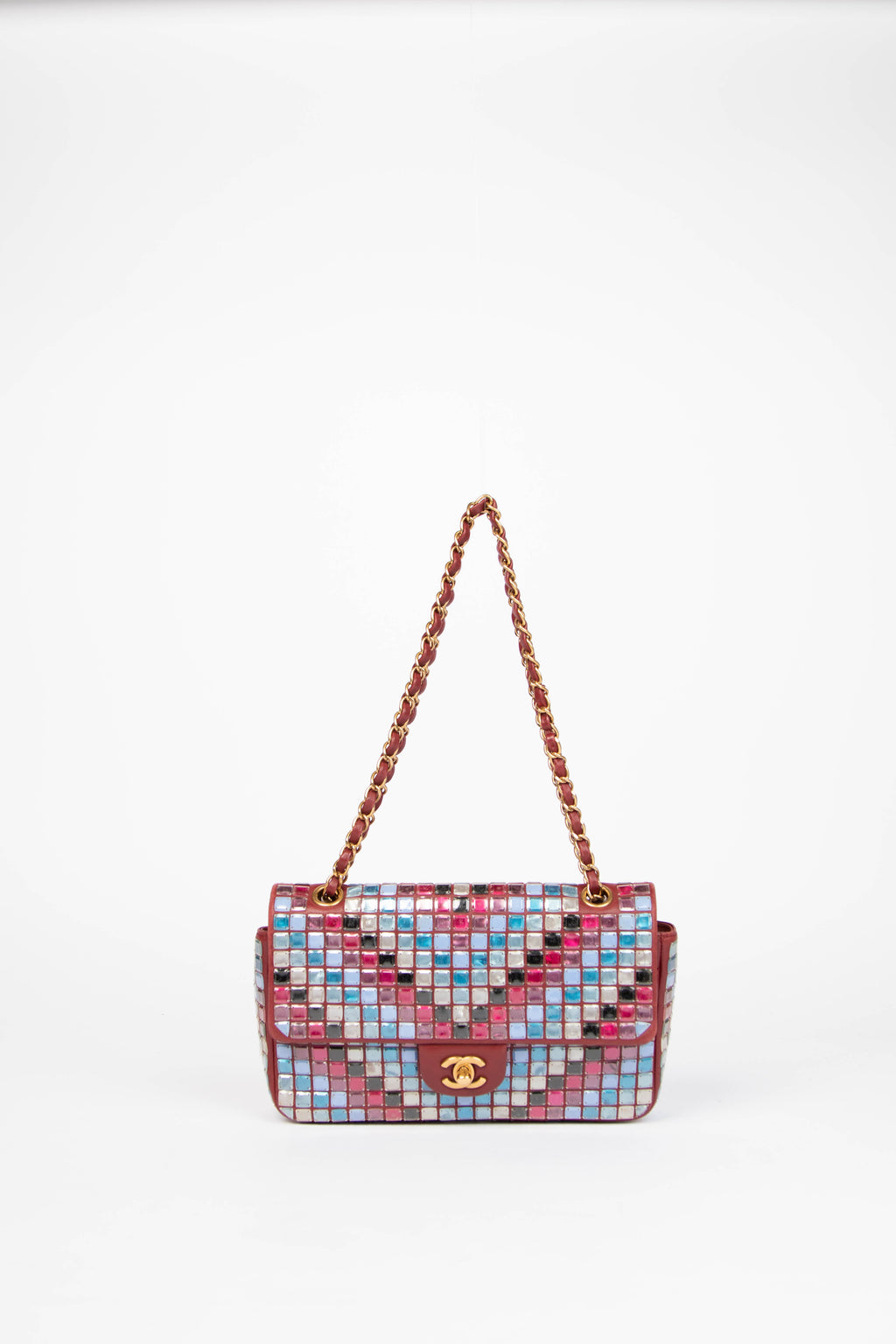 RARE 2016 Chanel Red Mosaic Single Flap Shoulder Bag