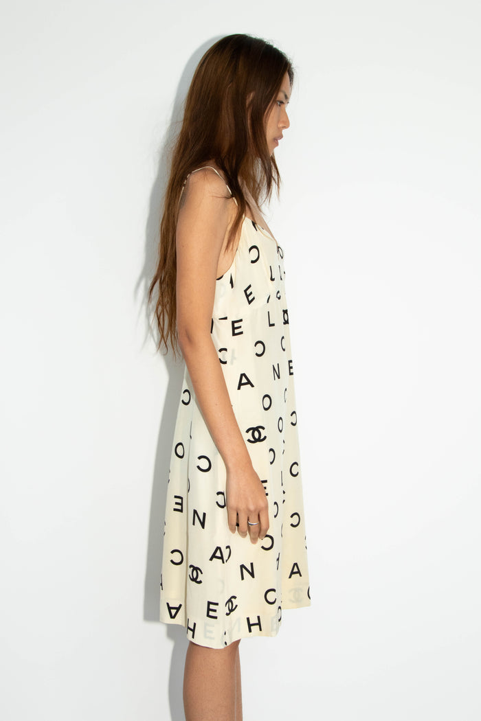 90s Chanel Cream CC Silk Slip Dress (FR 40)