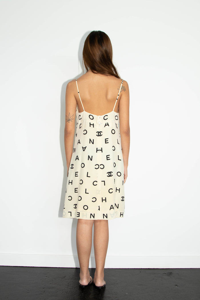90s Chanel Cream CC Silk Slip Dress (FR 40)