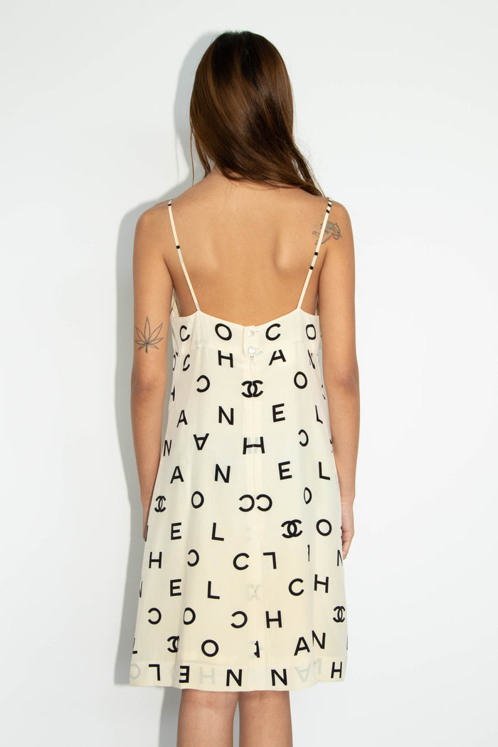 90s Chanel Cream CC Silk Slip Dress (FR 40)