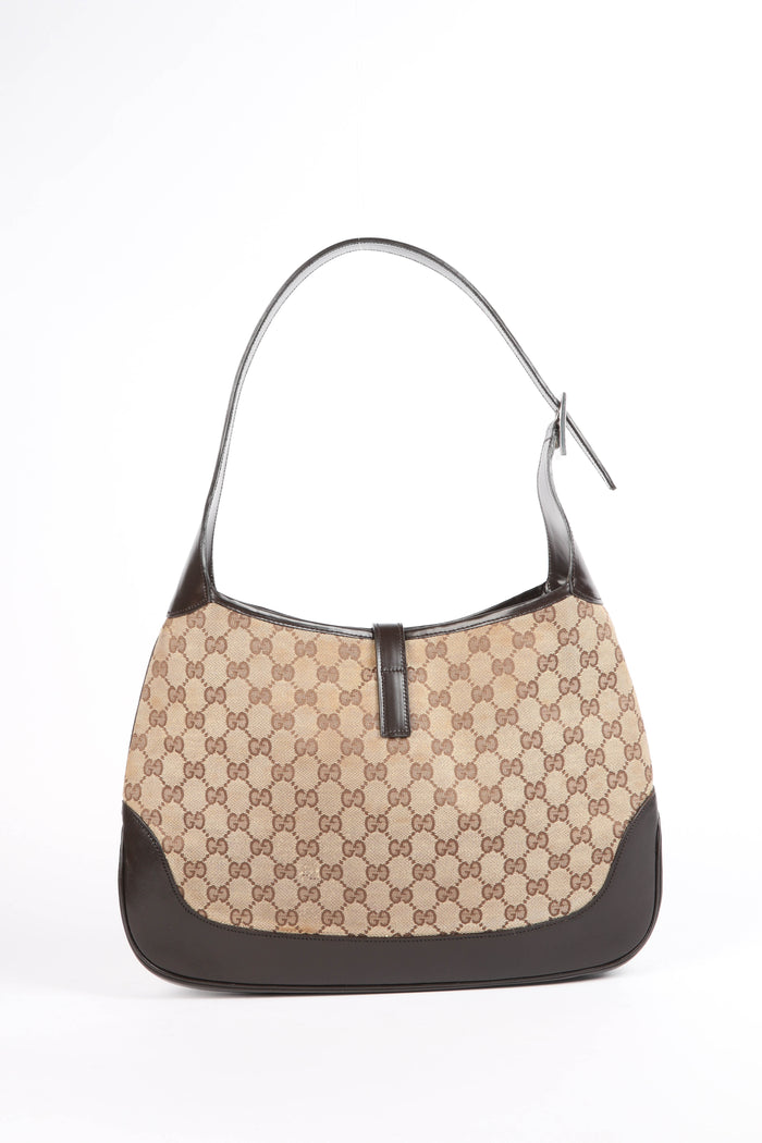 Vintage Gucci Classic Monogram Canvas Jackie Shoulder Bag