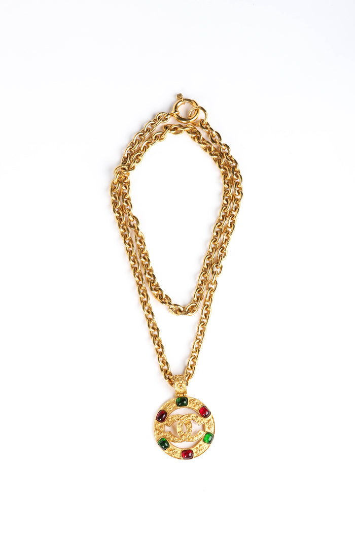RARE 90s Chanel Gripoix Filigree Medallion CC Logo Necklace