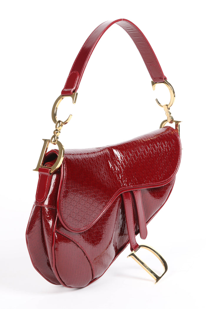 Vintage Christian Dior Red Patent Leather Saddle Bag