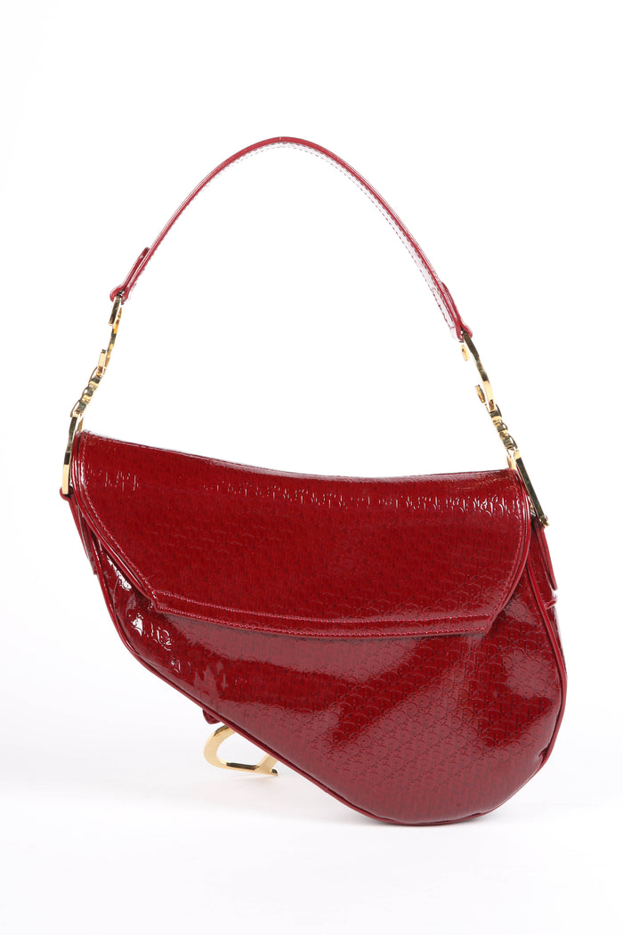 Vintage Christian Dior Red Patent Leather Saddle Bag