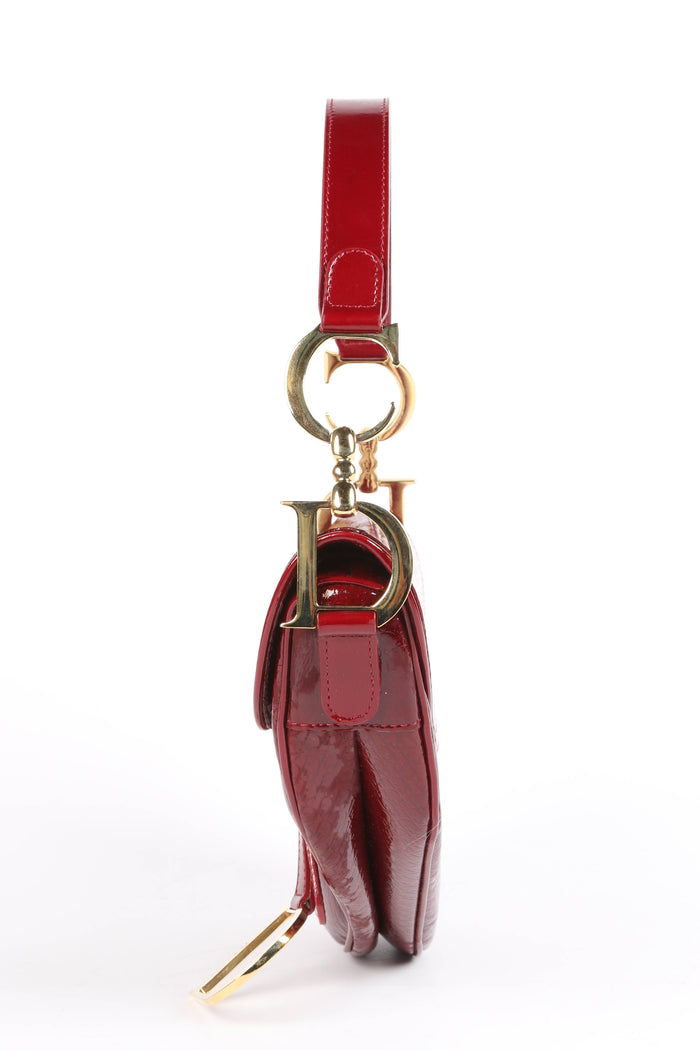 Vintage Christian Dior Red Patent Leather Saddle Bag