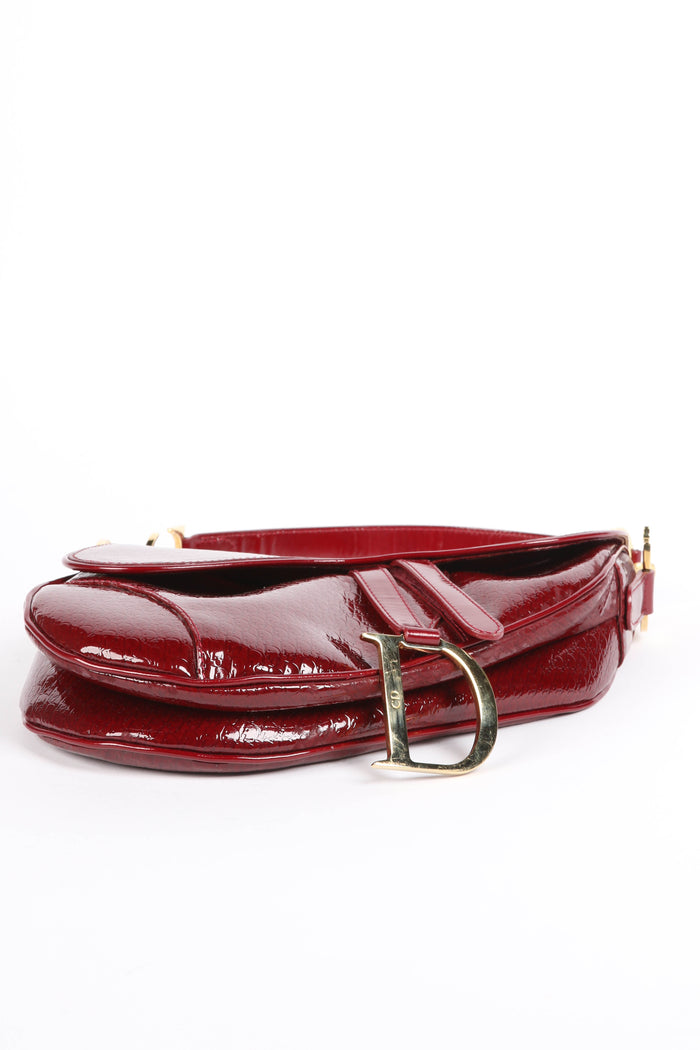 Vintage Christian Dior Red Patent Leather Saddle Bag