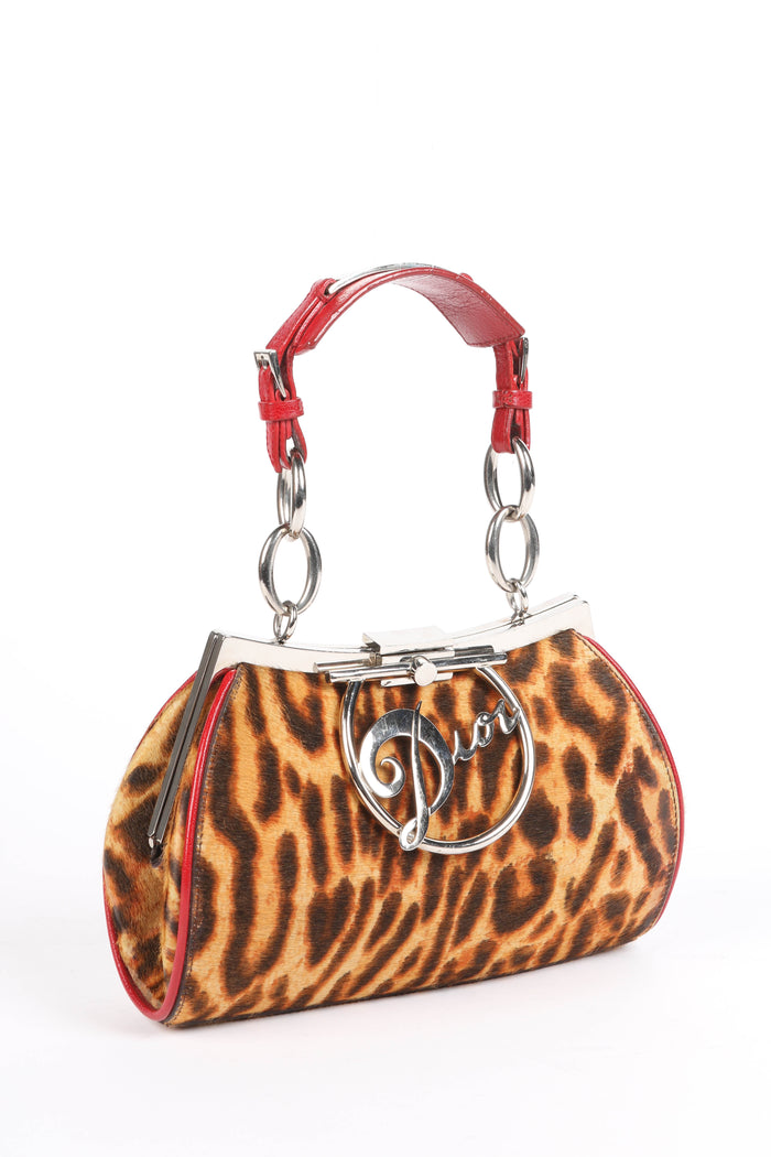 RARE 2000s Christian Dior Leopard Print Pony Hair Diva Top Handle Bag