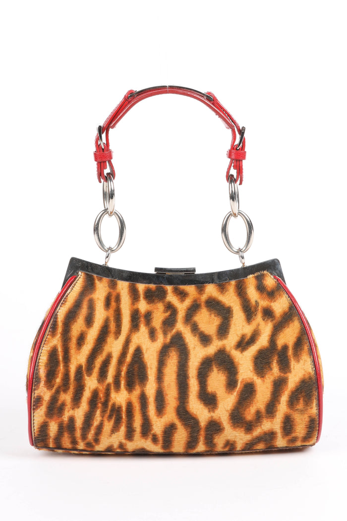RARE 2000s Christian Dior Leopard Print Pony Hair Diva Top Handle Bag