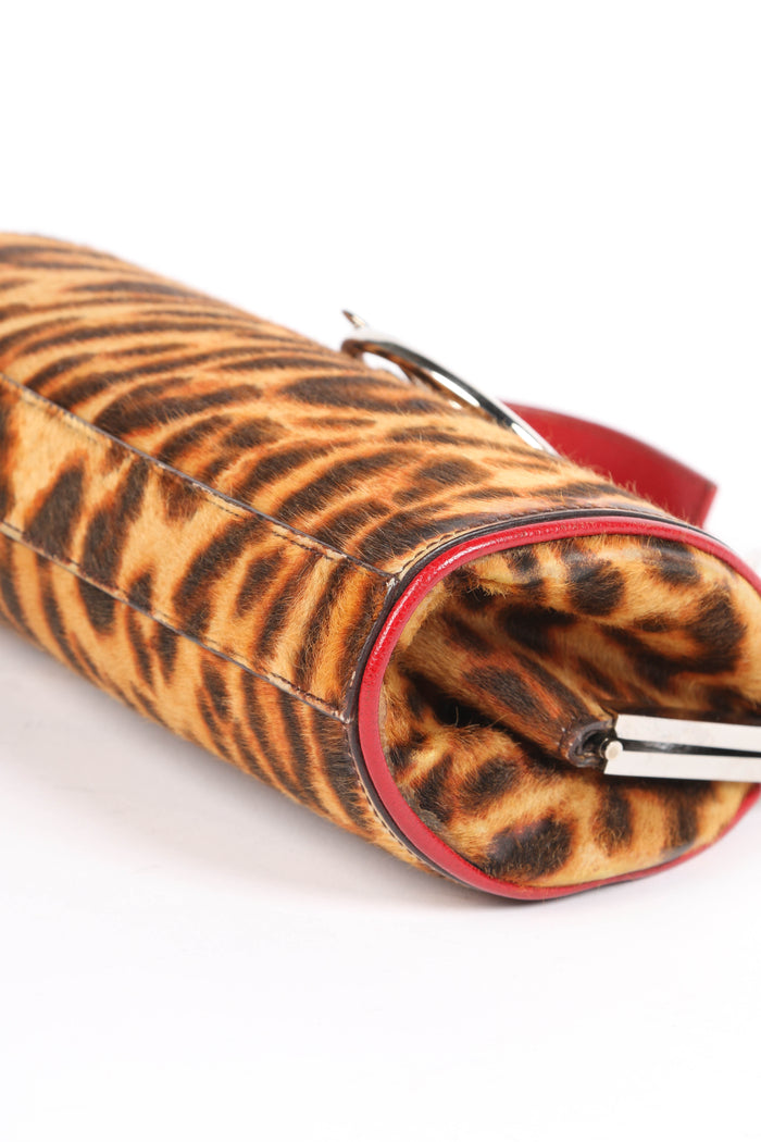 RARE 2000s Christian Dior Leopard Print Pony Hair Diva Top Handle Bag