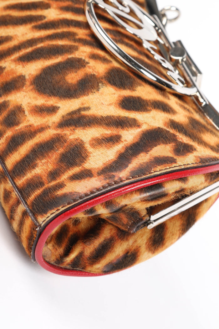 RARE 2000s Christian Dior Leopard Print Pony Hair Diva Top Handle Bag