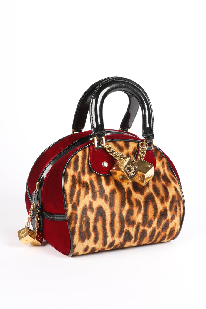 RARE 2000s Christian Dior Leopard Print Gambler Dice Bowling Bag