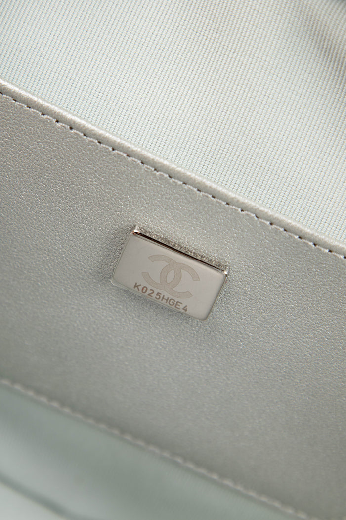 RARE Chanel Silver Lambskin Leather Heart Large Cross Body Bag