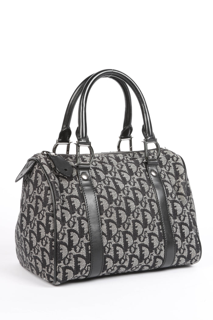 2000s Christian Dior Black Monogram Canvas Boston Bag