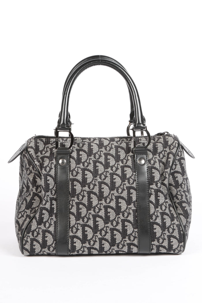 2000s Christian Dior Black Monogram Canvas Boston Bag