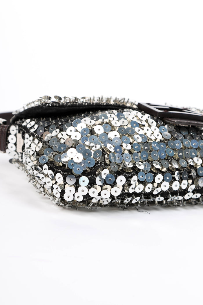 RARE Fendi Silver Sequin and Beaded Baguette Shoulder Bag