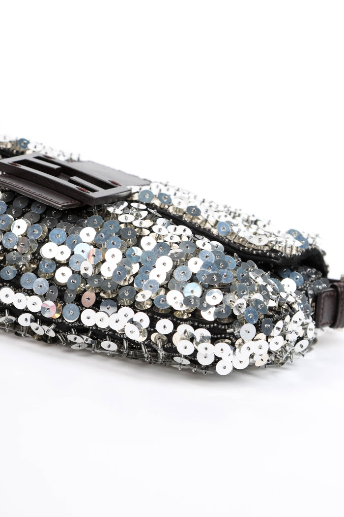 RARE Fendi Silver Sequin and Beaded Baguette Shoulder Bag