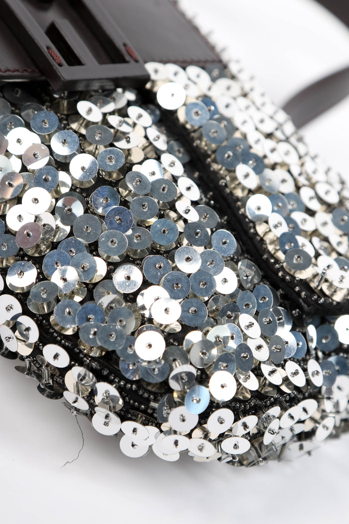 RARE Fendi Silver Sequin and Beaded Baguette Shoulder Bag