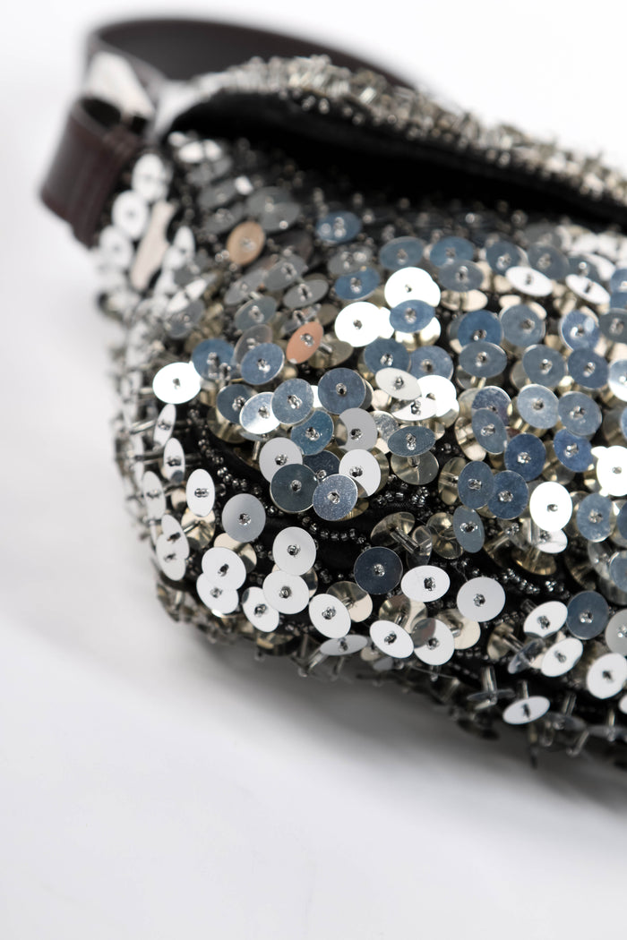 RARE Fendi Silver Sequin and Beaded Baguette Shoulder Bag