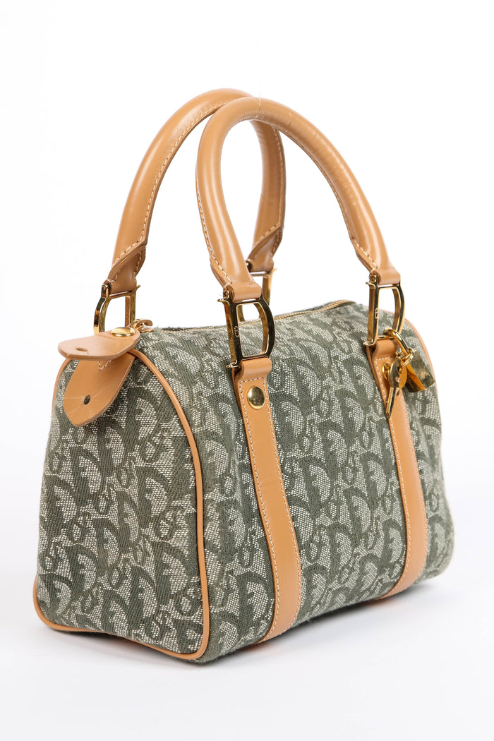 2000s Christian Dior Green Monogram Canvas Small Boston Bag