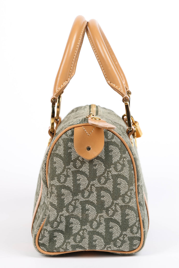 2000s Christian Dior Green Monogram Canvas Small Boston Bag