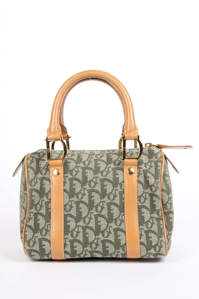 2000s Christian Dior Green Monogram Canvas Small Boston Bag