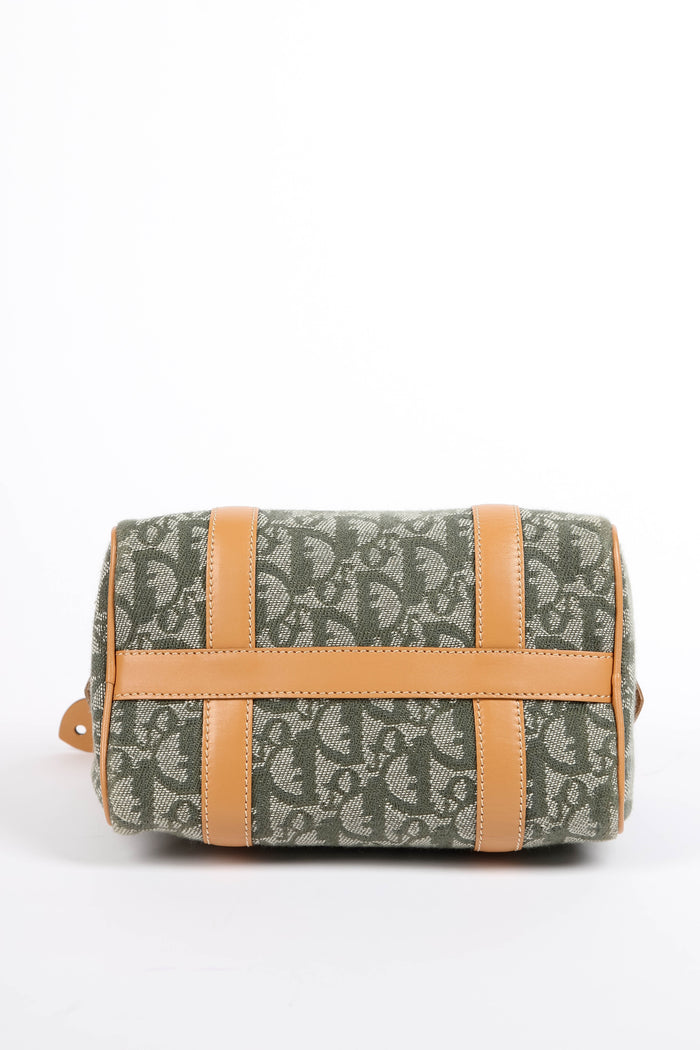 2000s Christian Dior Green Monogram Canvas Small Boston Bag