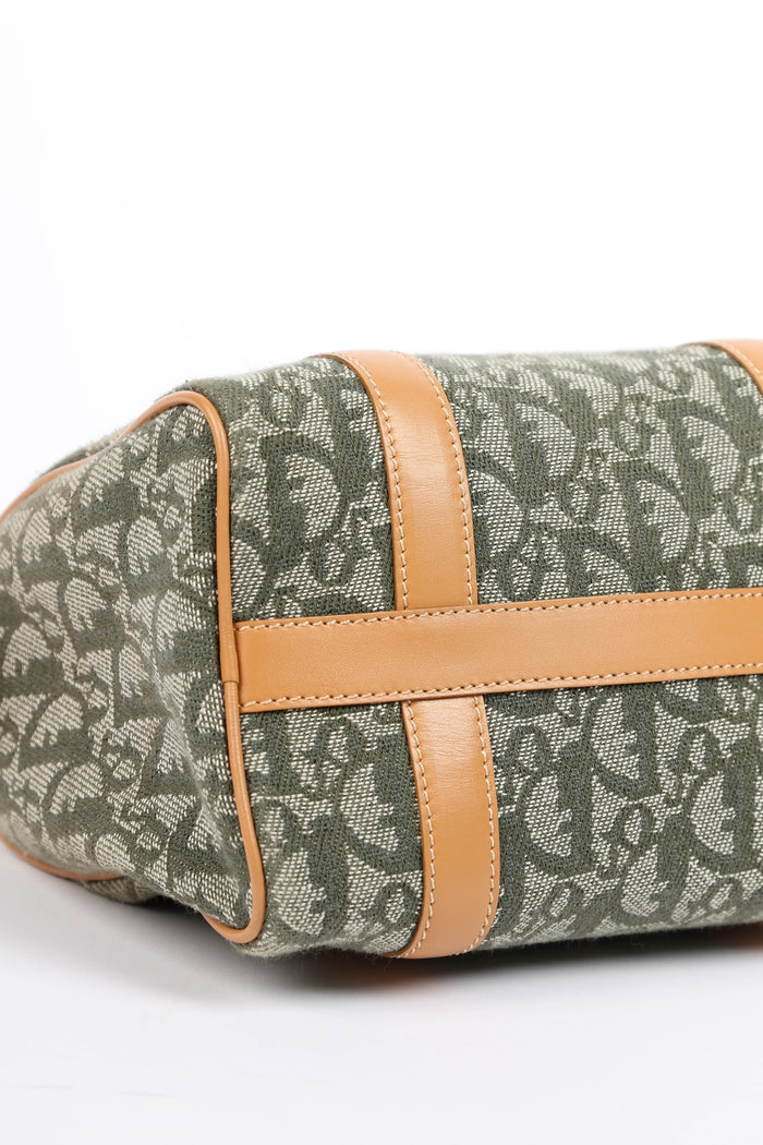 2000s Christian Dior Green Monogram Canvas Small Boston Bag