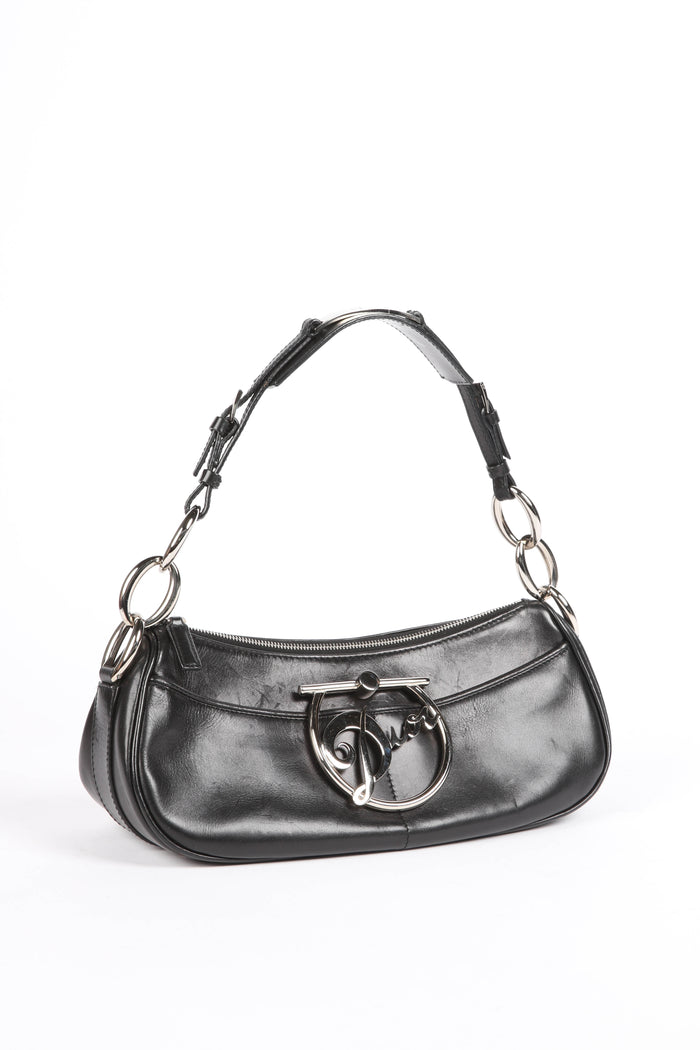 2000s Christian Dior Black Leather Diva Shoulder Bag