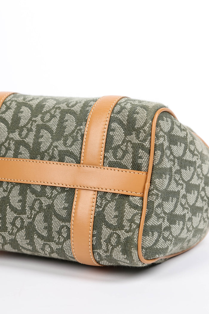 2000s Christian Dior Green Monogram Canvas Small Boston Bag